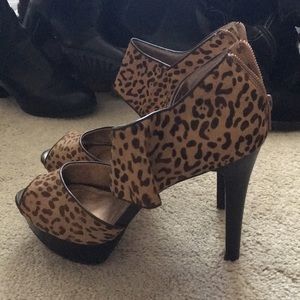 BCBG Leather Printed Platform Heels